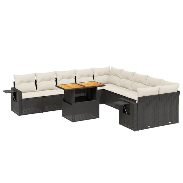 vidaXL Set Divani da Giardino 11 pz con Cuscini in Polyrattan Nero