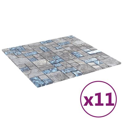 vidaXL Piastrelle Mosaico 11 pz Grigio e Blu 30x30 cm in Vetro