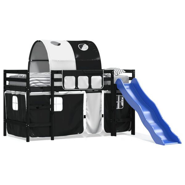 vidaXL Letto a Soppalco con Tunnel Bambini Bianco e Nero 80x200cm Pino