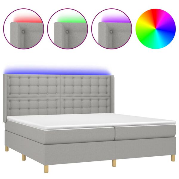 vidaXL Letto a Molle Materasso e LED Grigio Chiaro 200x200 cm Tessuto