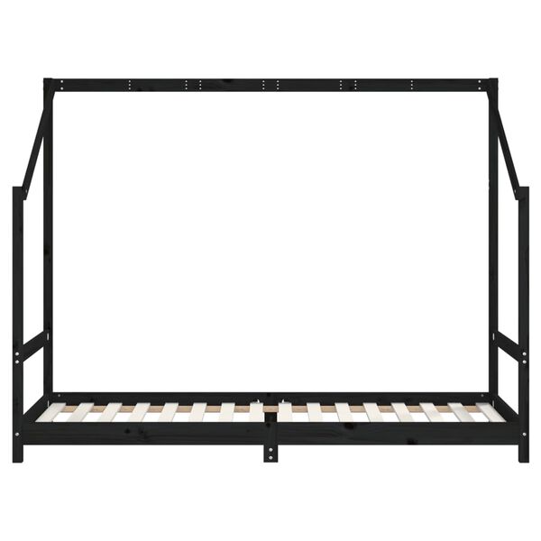vidaXL Giroletto per Bambini Nero 90x200 cm in Legno Massello di Pino