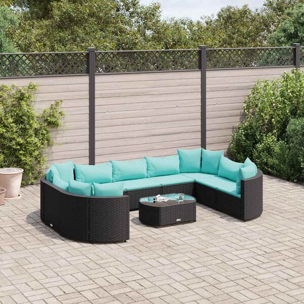 vidaXL Set Divani da Giardino 10pz con Cuscini in Polyrattan Nero