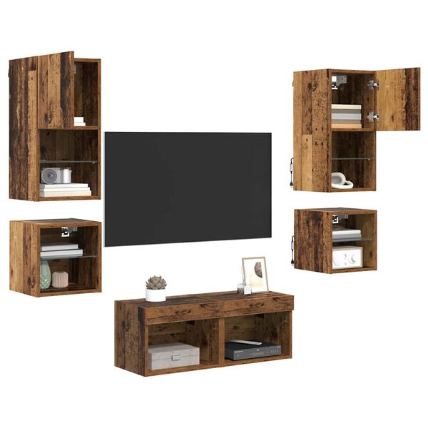 vidaXL Unit&agrave; per TV a Muro 8 pcs Legno vecchio Legno multistrato