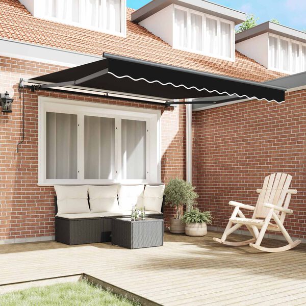 vidaXL Tenda Retrattile Nero 350 x 250 cm Tessuto e Alluminio