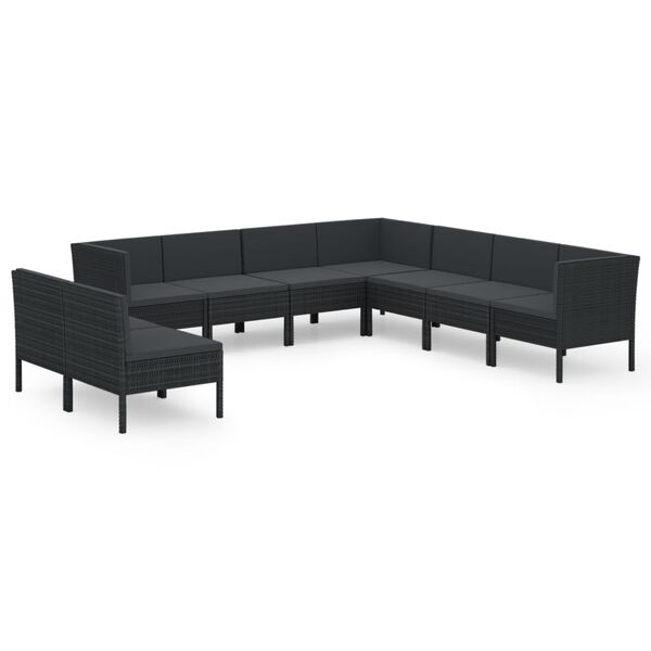 vidaXL Set Divani da Giardino 9 pz con Cuscini in Polyrattan Nero