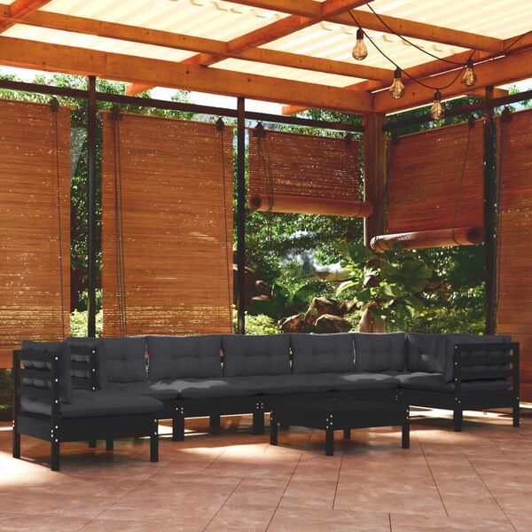 vidaXL Set Divani da Giardino 9 pz con Cuscini Neri in Legno di Pino
