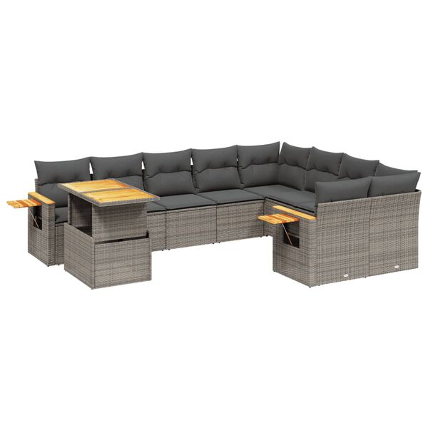 vidaXL Set Divano da Giardino 10 pz con Cuscini Grigio in Polyrattan