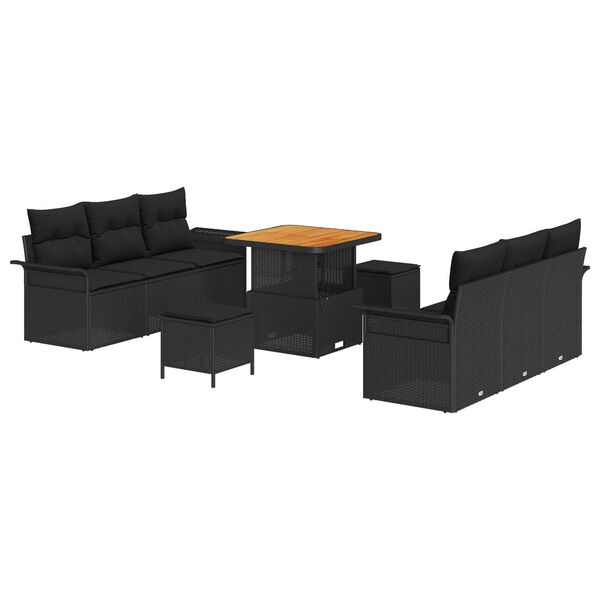 vidaXL Set Divano da Giardino 9 pcs Nero polyrattan