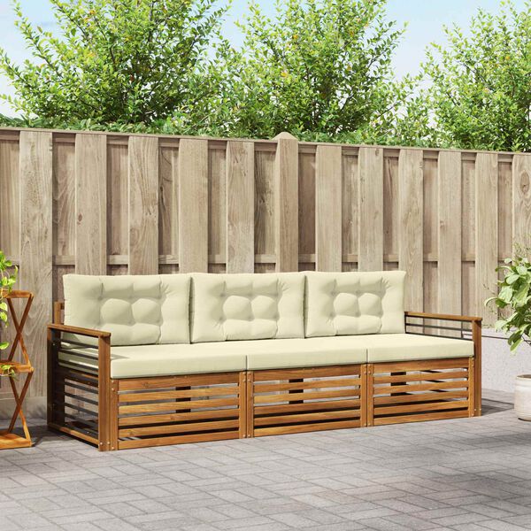 vidaXL Set di divani da esterno con cuscino 3 pcs Naturale e Crema