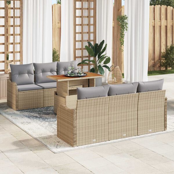 vidaXL Set Divano da Giardino 7 pcs Beige e Grigio Chiaro polyrattan