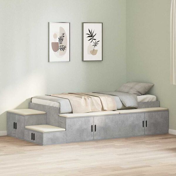 vidaXL Struttura letto con contenitore Grigio cemento 100 cm