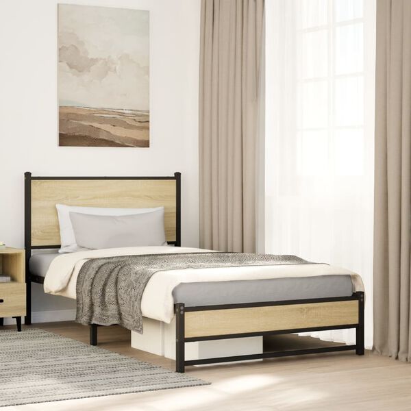 vidaXL Giroletto senza Materaso in Metallo Rovere Sonoma 100x200 cm