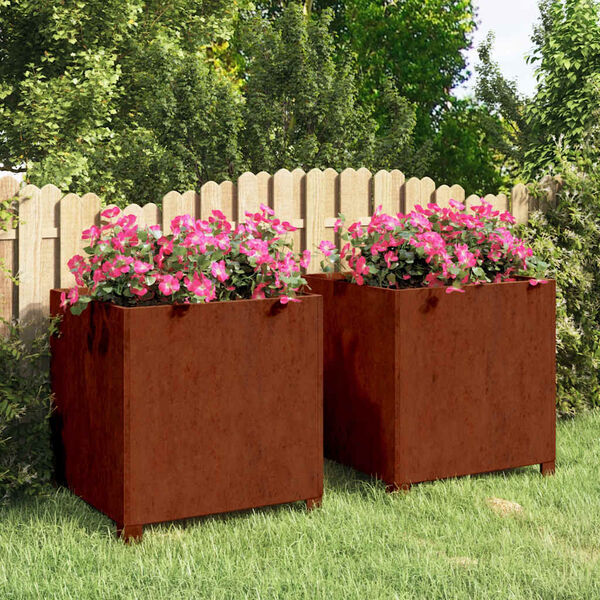 vidaXL Fioriere con Gambe 2pz Ruggine 50x50x50 cm Acciaio Corten