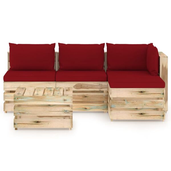 vidaXL Set Salotto da Giardino con Cuscini 5 pz Legno Impregnato Verde