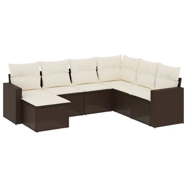 vidaXL Set Divani da Giardino 7 pz con Cuscini Marrone in Polyrattan