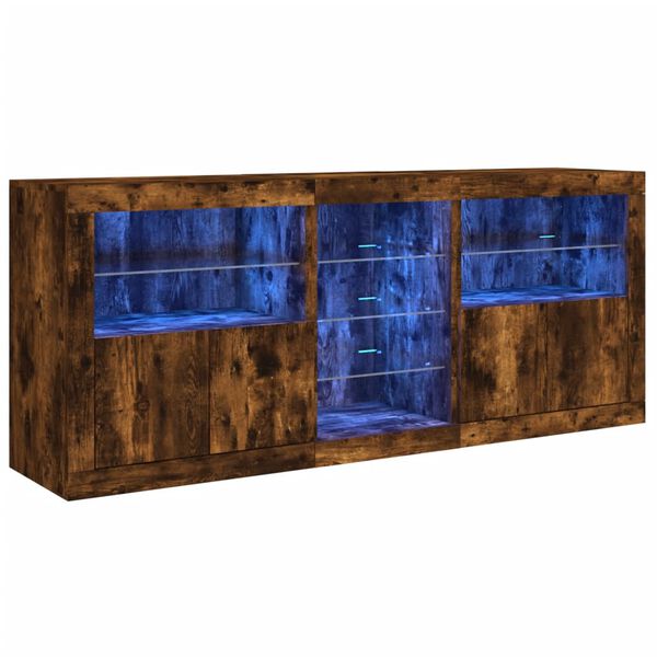 vidaXL Credenza con Luci LED Rovere Fumo 181,5x37x67 cm