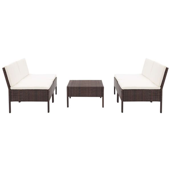 vidaXL Set Divani da Giardino 5 pz con Cuscini in Polyrattan Marrone