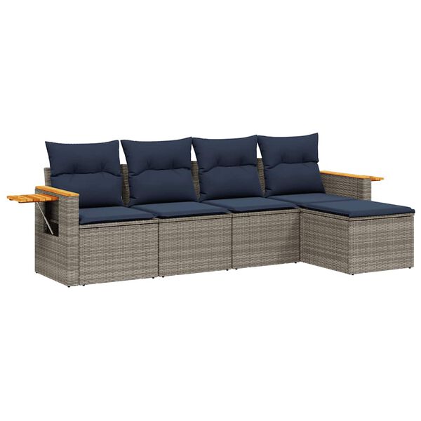 vidaXL Set Divani da Giardino 5 pz con Cuscini Grigio in Polyrattan