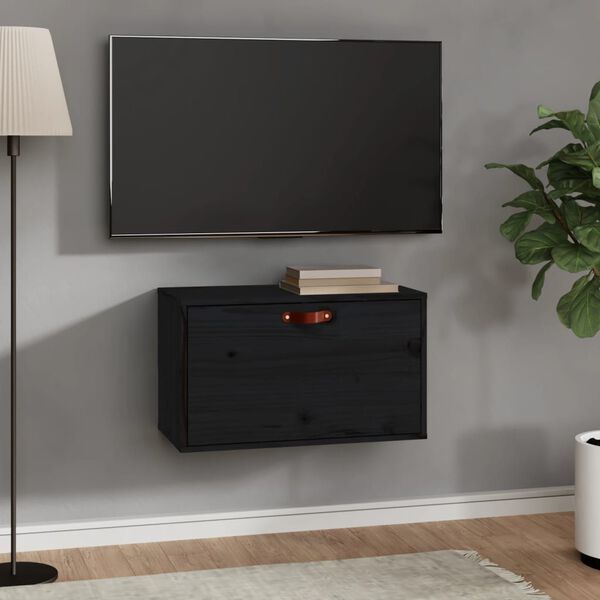 vidaXL Pensile Nero 60x30x35 cm in Legno Massello di Pino