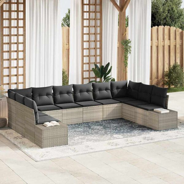 vidaXL Set Divano da Giardino 10 pcs Grigio chiaro Polyrattan