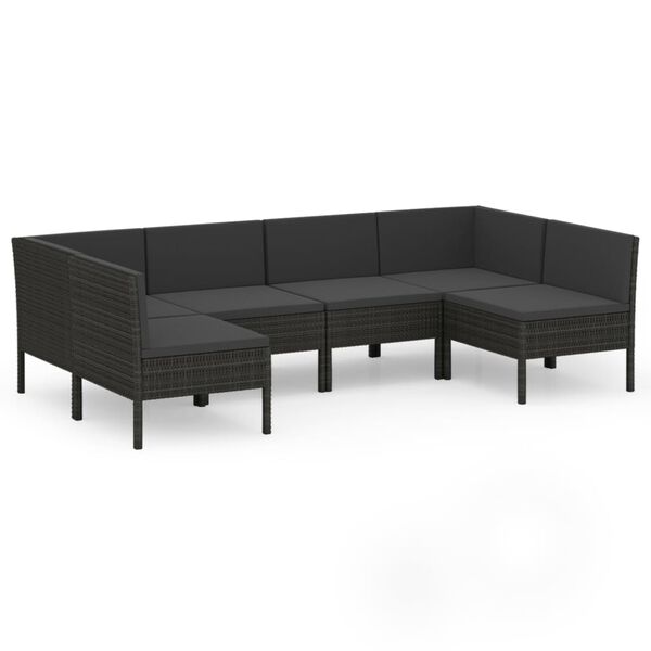 vidaXL Set Divani da Giardino 6 pz con Cuscini in Polyrattan Nero