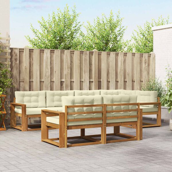 vidaXL Set di divani da esterno con cuscino 7 pcs Naturale e Crema