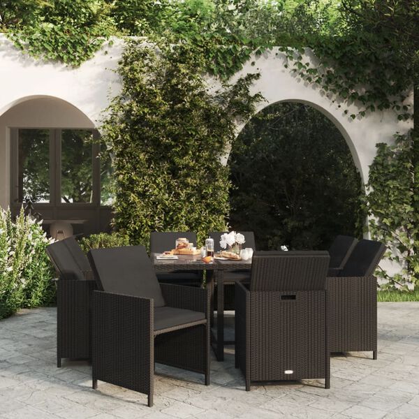 vidaXL Set da Pranzo da Giardino 9 pz con Cuscini Nero in Polyrattan