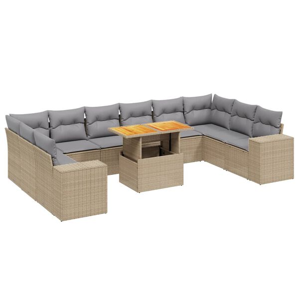 vidaXL Set Divani da Giardino 11 pz con Cuscini Beige in Polyrattan