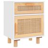 vidaXL Comodini 2 pz Bianchi Legno Massello di Pino e Rattan Naturale