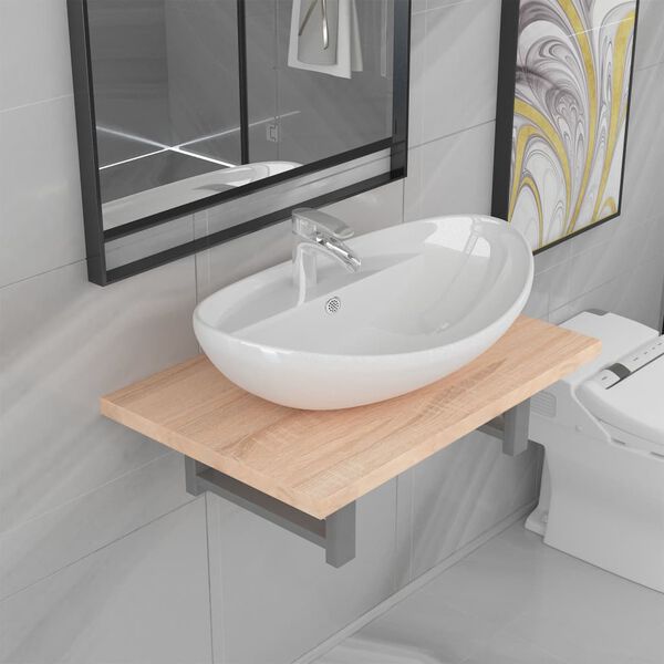 vidaXL Set Mobili da Bagno 2 pz Ceramica Rovere