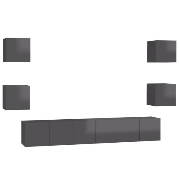 vidaXL Set Mobili TV 7 pz Grigio Lucido in Legno Multistrato