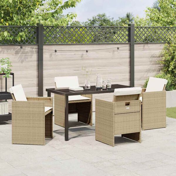 vidaXL Set da Pranzo per Giardino con cuscino 5 pcs Beige polyrattan
