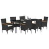 vidaXL Set da Pranzo per Giardino con cuscino 7 pcs Nero polyrattan