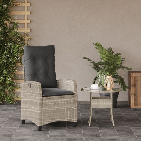 vidaXL Sedia Reclinabile Giardino con Cuscini Grigio Chiaro Polyrattan