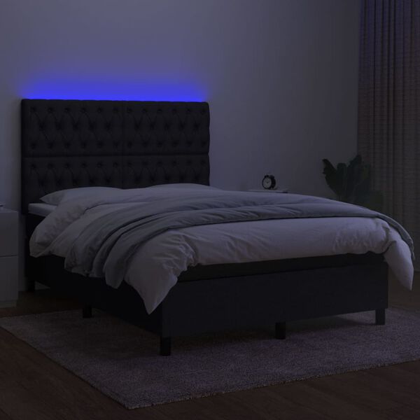 vidaXL Letto a Molle con Materasso e LED Nero 140x190 cm in Tessuto
