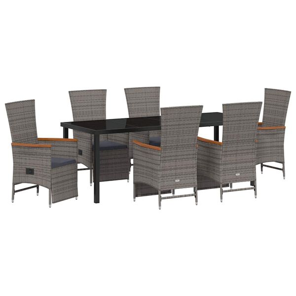vidaXL Set da Pranzo per Giardino con cuscino 7 pcs Grigio polyrattan