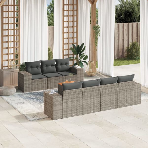 vidaXL Set Divano da Giardino 8 pz con Cuscini Grigio in Polyrattan