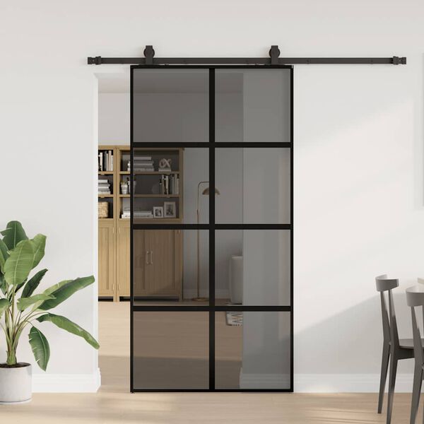 vidaXL Porta Scorrevole Ferramenta Nera 102,5x205 cm Vetro Temperato