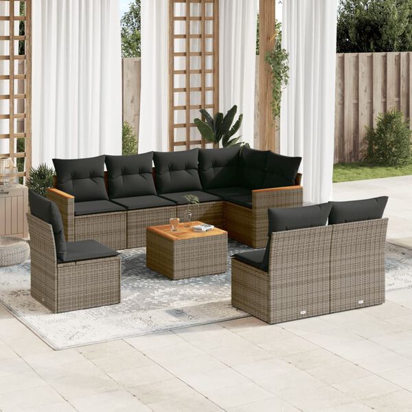 vidaXL Set Divano da Giardino 9 pz con Cuscini Grigio in Polyrattan