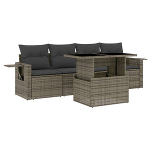 vidaXL Set Divano da Giardino 5 pz con Cuscini Grigio in Polyrattan