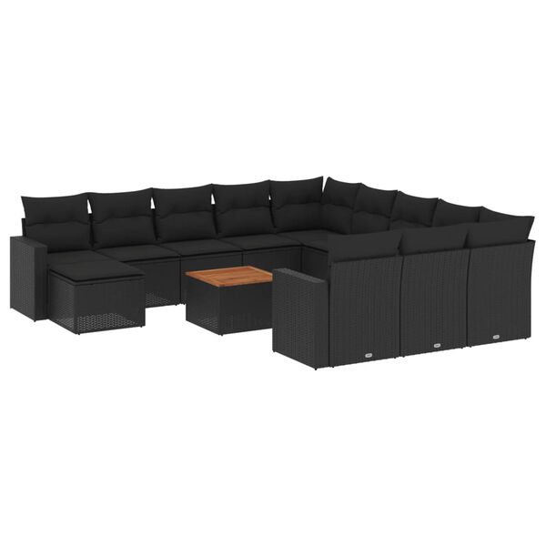 vidaXL Set Divani da Giardino 13pz con Cuscini Nero in Polyrattan