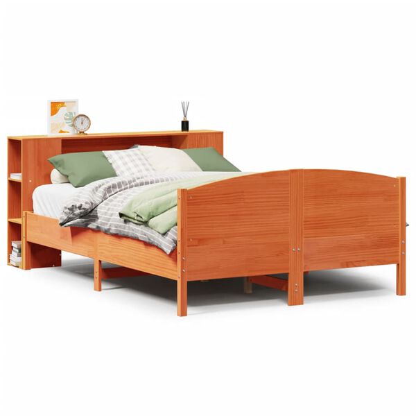 vidaXL Letto Libreria senza Materasso Marrone Cera 135x190 cm in Pino