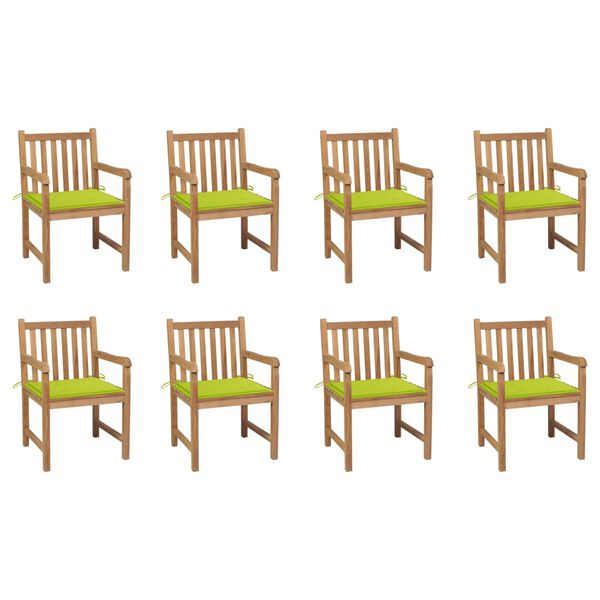 vidaXL Sedie Giardino 8 pz con Cuscini Verde Brillante Massello Teak
