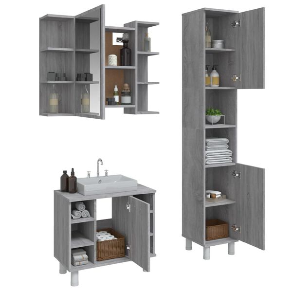 vidaXL Set Mobili da Bagno 3 pz Grigio Sonoma in Legno Multistrato