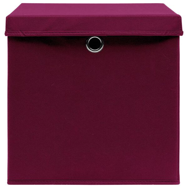 vidaXL Scatole con Coperchi 4pz Rosso Scuro 32x32x32 cm Tessuto