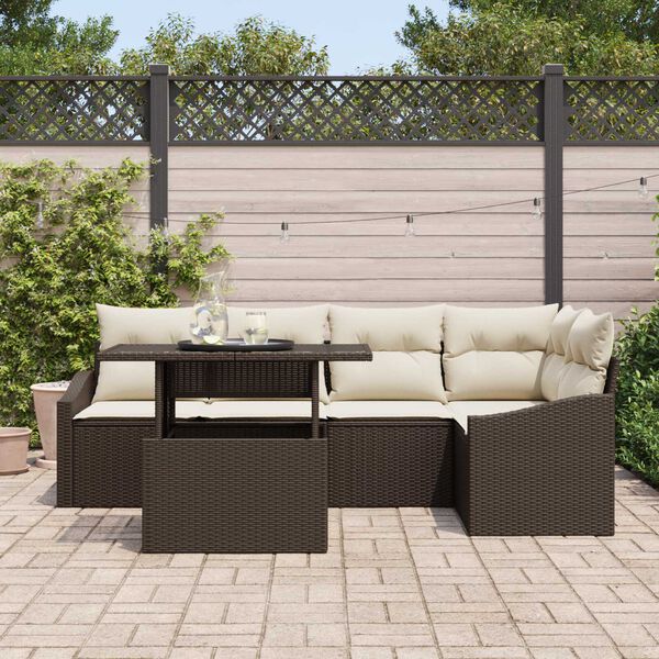 vidaXL Set Divano da Giardino con cuscino 6 pcs Marrone e Crema