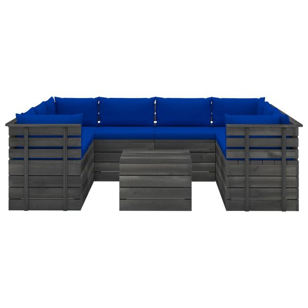 vidaXL Set Divani da Giardino su Pallet 9 pz con Cuscini Massello Pino