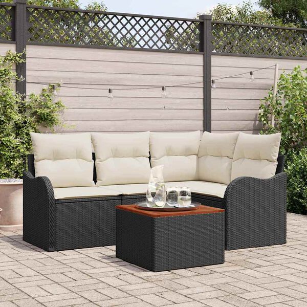 vidaXL Set Divano da Giardino 5 pcs Nero e Crema polyrattan