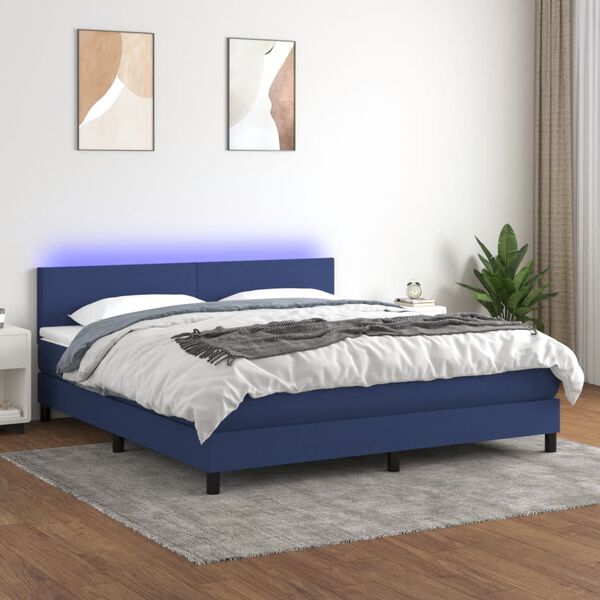 vidaXL Letto a Molle con Materasso e LED Blu 180x200 cm in Tessuto