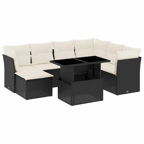 vidaXL Set Divani da Giardino con Cuscini 8 pz Nero in Polyrattan